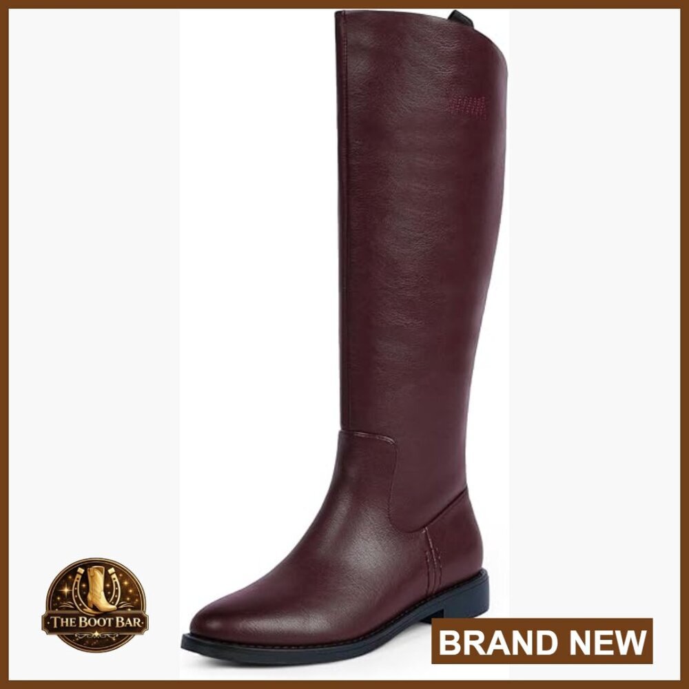 Knee High Riding Boots Flat Heel Round Toe Retro Style Women's Shoes
